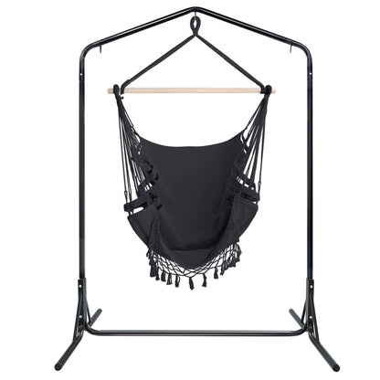 Gardeon Outdoor Hammock Chair with Stand Tassel Hanging Rope Hammocks Grey-Hammock-PEROZ Accessories