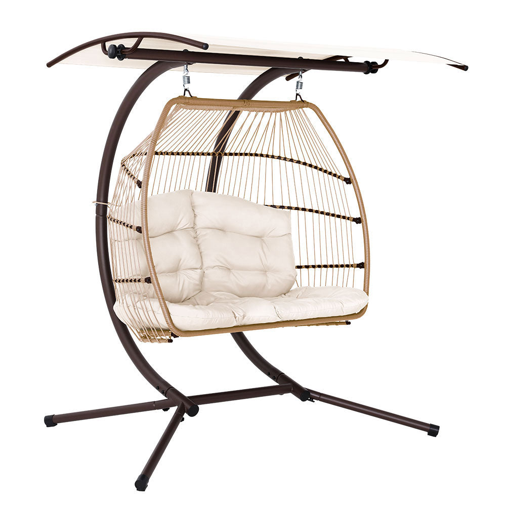 Gardeon Outdoor Furniture Lounge Hanging Swing Chair Egg Hammock Stand Rattan Wicker Latte-Furniture &gt; Outdoor-PEROZ Accessories