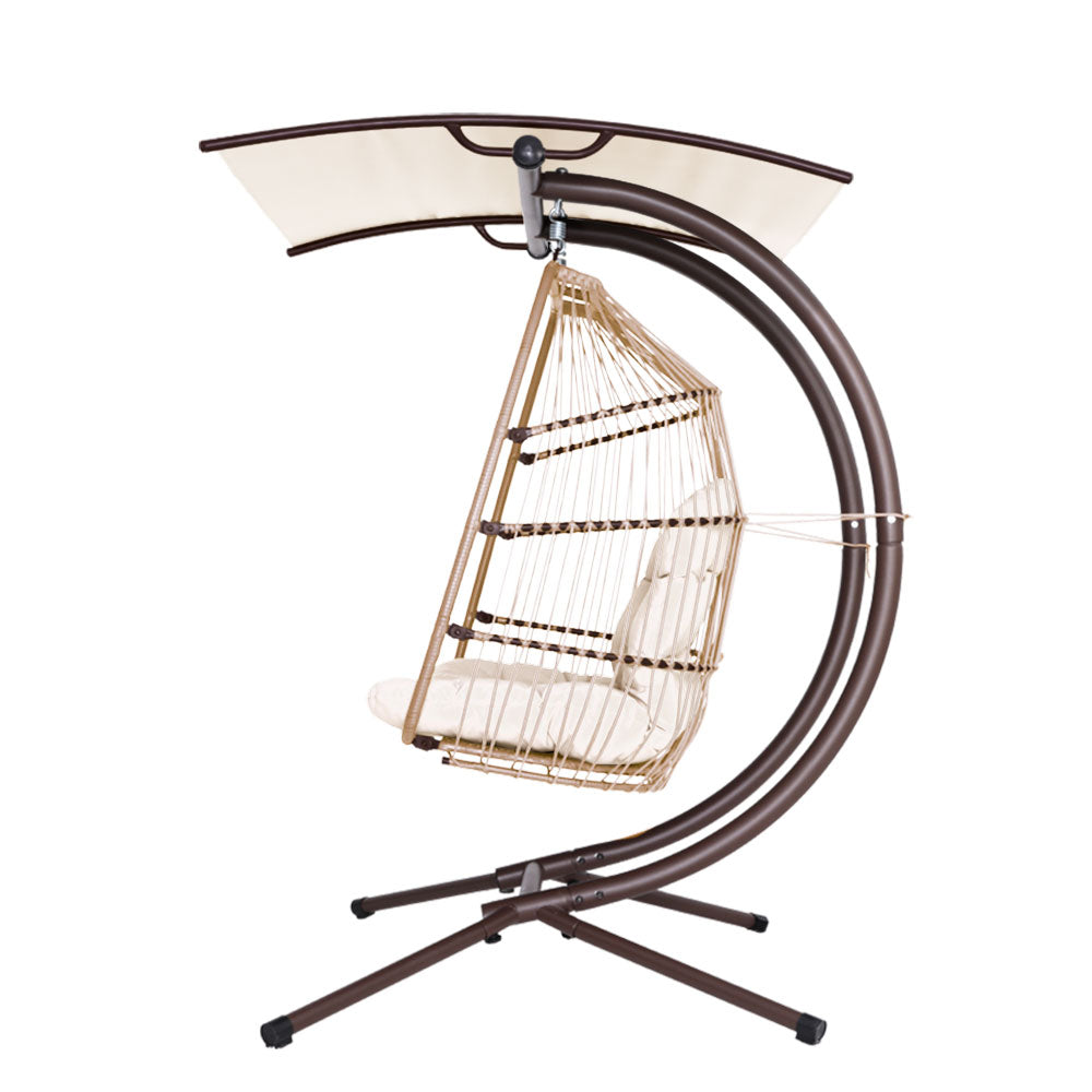 Gardeon Outdoor Furniture Lounge Hanging Swing Chair Egg Hammock Stand Rattan Wicker Latte-Furniture &gt; Outdoor-PEROZ Accessories