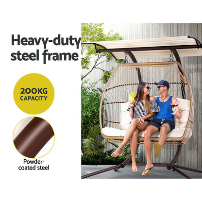 Gardeon Outdoor Furniture Lounge Hanging Swing Chair Egg Hammock Stand Rattan Wicker Latte-Furniture &gt; Outdoor-PEROZ Accessories