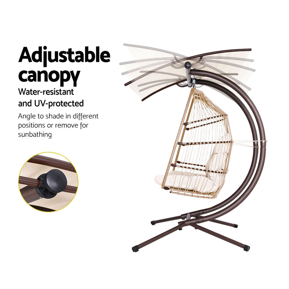 Gardeon Outdoor Furniture Lounge Hanging Swing Chair Egg Hammock Stand Rattan Wicker Latte-Furniture &gt; Outdoor-PEROZ Accessories