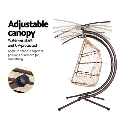 Gardeon Outdoor Furniture Lounge Hanging Swing Chair Egg Hammock Stand Rattan Wicker Latte-Furniture &gt; Outdoor-PEROZ Accessories