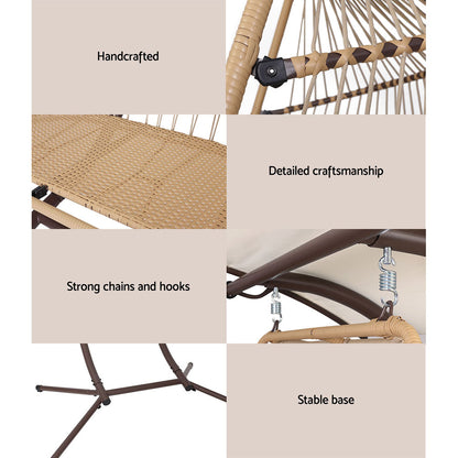 Gardeon Outdoor Furniture Lounge Hanging Swing Chair Egg Hammock Stand Rattan Wicker Latte-Furniture &gt; Outdoor-PEROZ Accessories