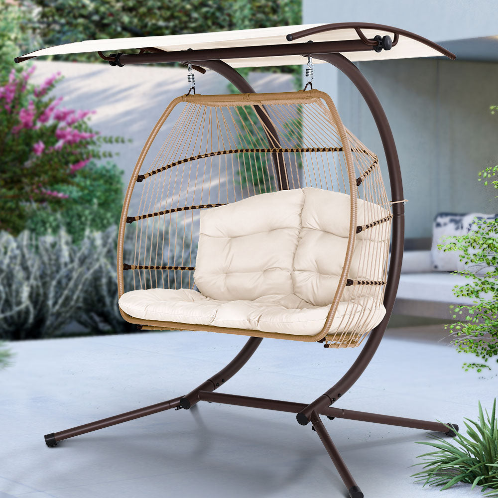 Gardeon Outdoor Furniture Lounge Hanging Swing Chair Egg Hammock Stand Rattan Wicker Latte-Furniture &gt; Outdoor-PEROZ Accessories