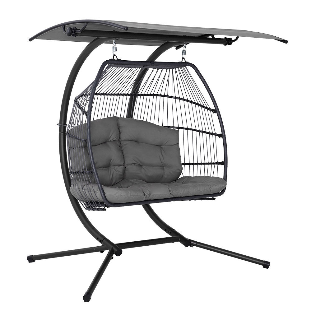 Gardeon Outdoor Furniture Lounge Hanging Swing Chair Egg Hammock Stand Rattan Wicker Grey-Furniture &gt; Outdoor-PEROZ Accessories