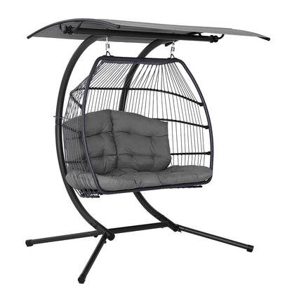 Gardeon Outdoor Furniture Lounge Hanging Swing Chair Egg Hammock Stand Rattan Wicker Grey-Furniture &gt; Outdoor-PEROZ Accessories