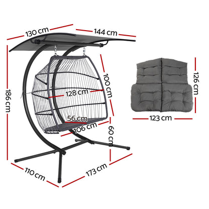 Gardeon Outdoor Furniture Lounge Hanging Swing Chair Egg Hammock Stand Rattan Wicker Grey-Furniture &gt; Outdoor-PEROZ Accessories