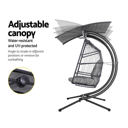 Gardeon Outdoor Furniture Lounge Hanging Swing Chair Egg Hammock Stand Rattan Wicker Grey-Furniture &gt; Outdoor-PEROZ Accessories