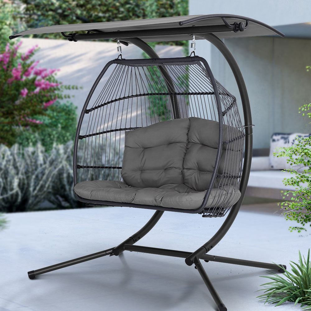 Gardeon Outdoor Furniture Lounge Hanging Swing Chair Egg Hammock Stand Rattan Wicker Grey-Furniture &gt; Outdoor-PEROZ Accessories