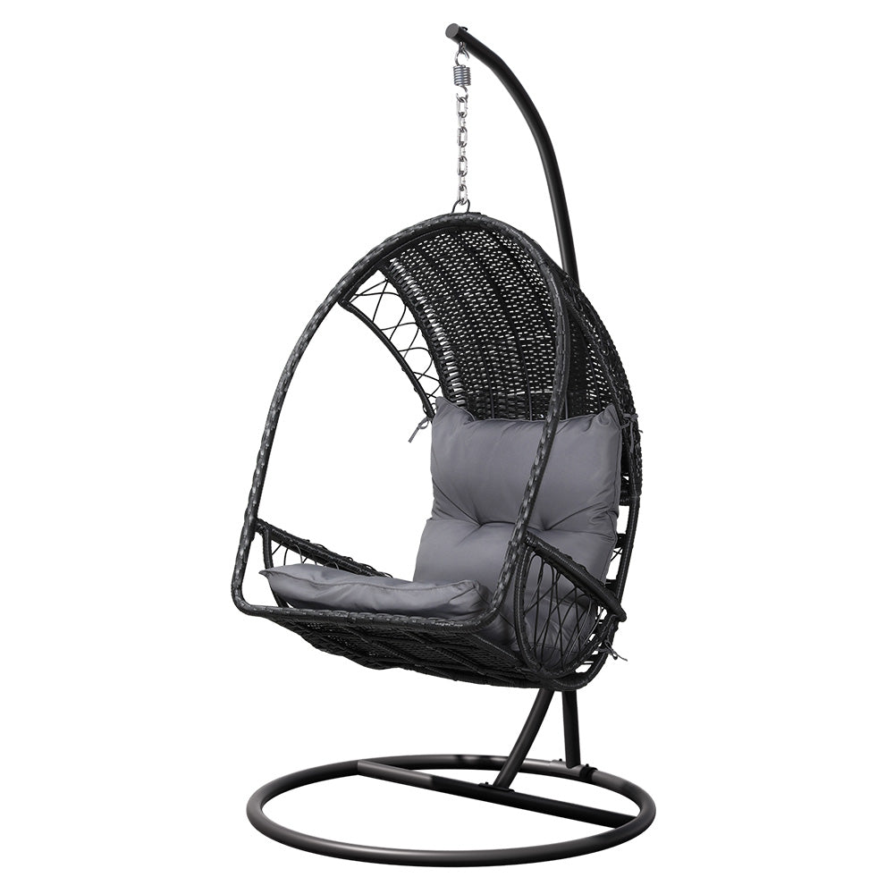 Gardeon Outdoor Egg Swing Chair with Stand Cushion Wicker Armrest Black-Furniture &gt; Outdoor-PEROZ Accessories
