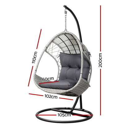 Gardeon Outdoor Egg Swing Chair with Stand Cushion Wicker Armrest Light Grey-Furniture &gt; Outdoor-PEROZ Accessories