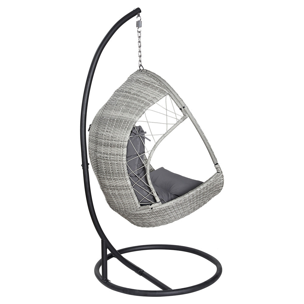 Gardeon Outdoor Egg Swing Chair with Stand Cushion Wicker Armrest Light Grey-Furniture &gt; Outdoor-PEROZ Accessories