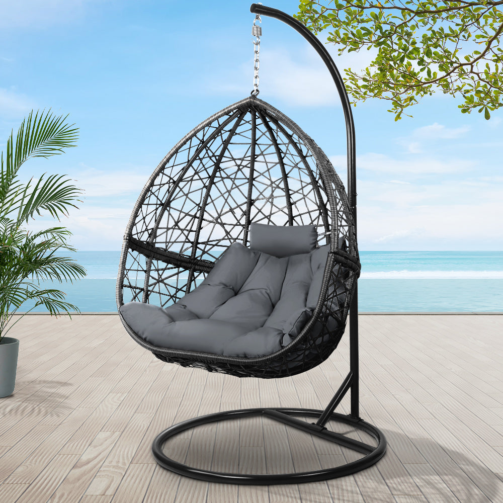Gardeon Outdoor Hanging Swing Chair - Black-Hammock-PEROZ Accessories