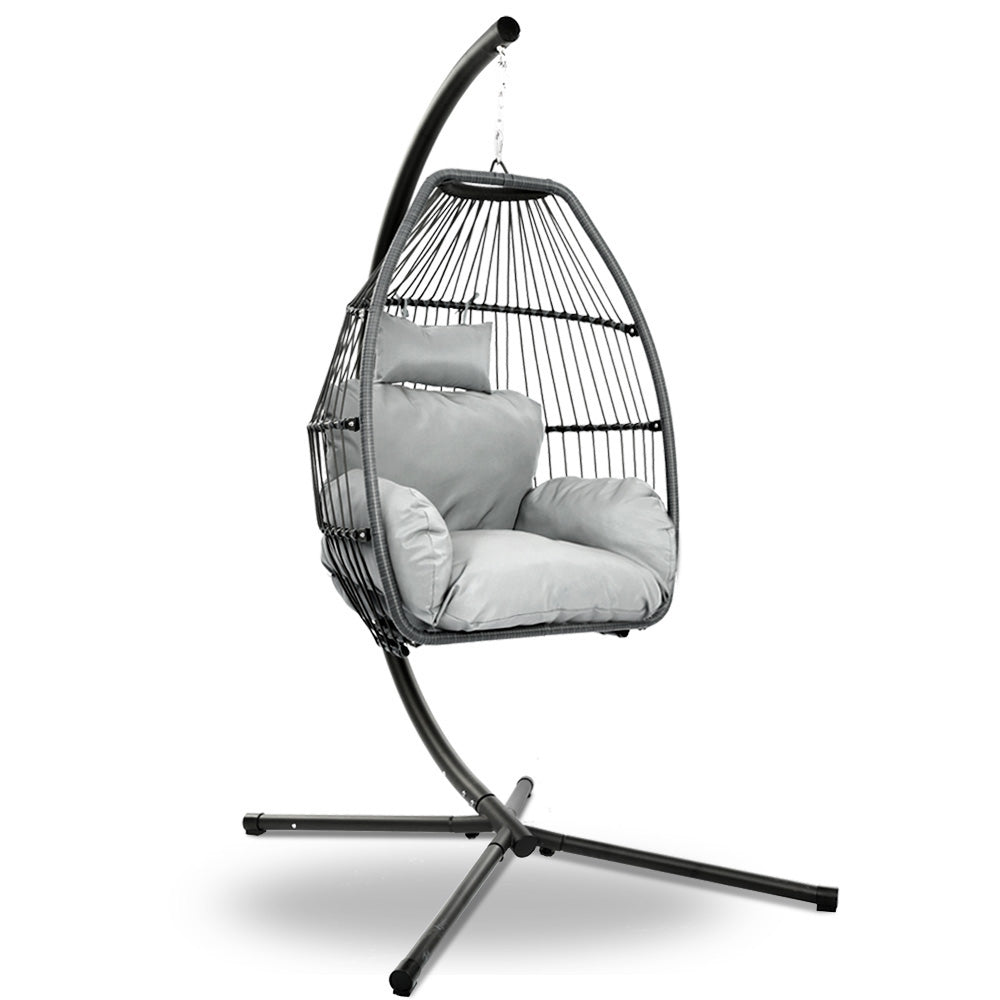 Gardeon Outdoor Furniture Egg Hammock Hanging Swing Chair Stand Pod Wicker Grey-Furniture &gt; Outdoor-PEROZ Accessories