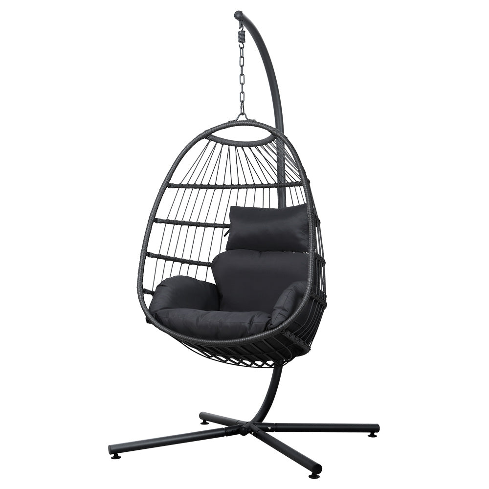 Gardeon Egg Swing Chair Hammock Stand Outdoor Furniture Hanging Wicker Seat Grey-Furniture &gt; Outdoor-PEROZ Accessories