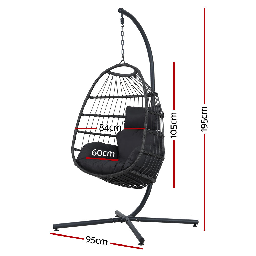 Gardeon Egg Swing Chair Hammock Stand Outdoor Furniture Hanging Wicker Seat Grey-Furniture &gt; Outdoor-PEROZ Accessories