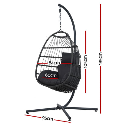 Gardeon Egg Swing Chair Hammock Stand Outdoor Furniture Hanging Wicker Seat Grey-Furniture &gt; Outdoor-PEROZ Accessories