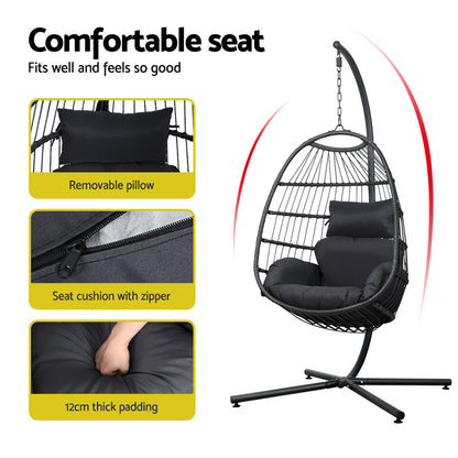 Gardeon Egg Swing Chair Hammock Stand Outdoor Furniture Hanging Wicker Seat Grey-Furniture &gt; Outdoor-PEROZ Accessories