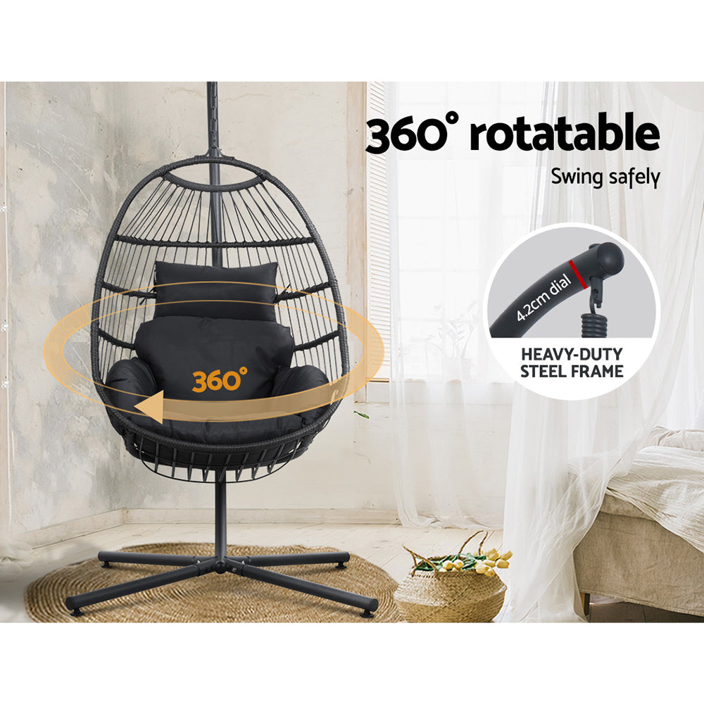 Gardeon Egg Swing Chair Hammock Stand Outdoor Furniture Hanging Wicker Seat Grey-Furniture &gt; Outdoor-PEROZ Accessories