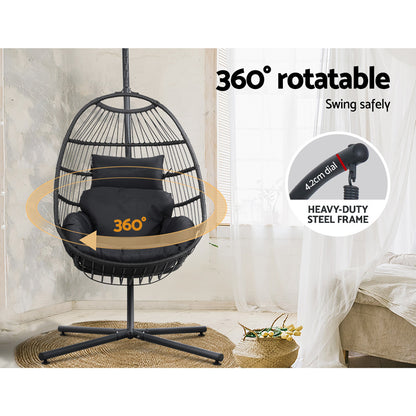 Gardeon Egg Swing Chair Hammock Stand Outdoor Furniture Hanging Wicker Seat Grey-Furniture &gt; Outdoor-PEROZ Accessories