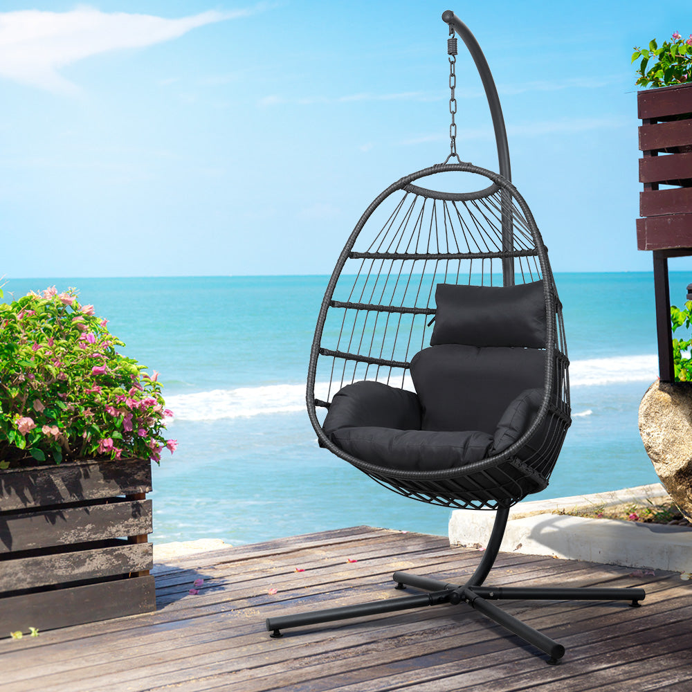 Gardeon Egg Swing Chair Hammock Stand Outdoor Furniture Hanging Wicker Seat Grey-Furniture &gt; Outdoor-PEROZ Accessories