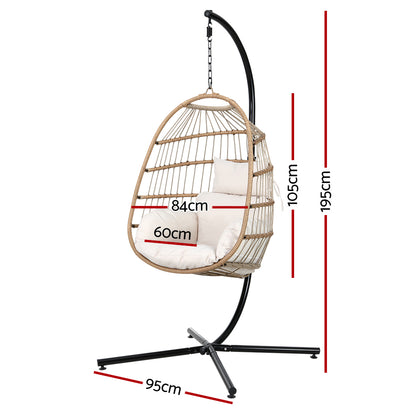 Gardeon Egg Swing Chair Hammock With Stand Outdoor Furniture Hanging Wicker Seat-Hammock-PEROZ Accessories