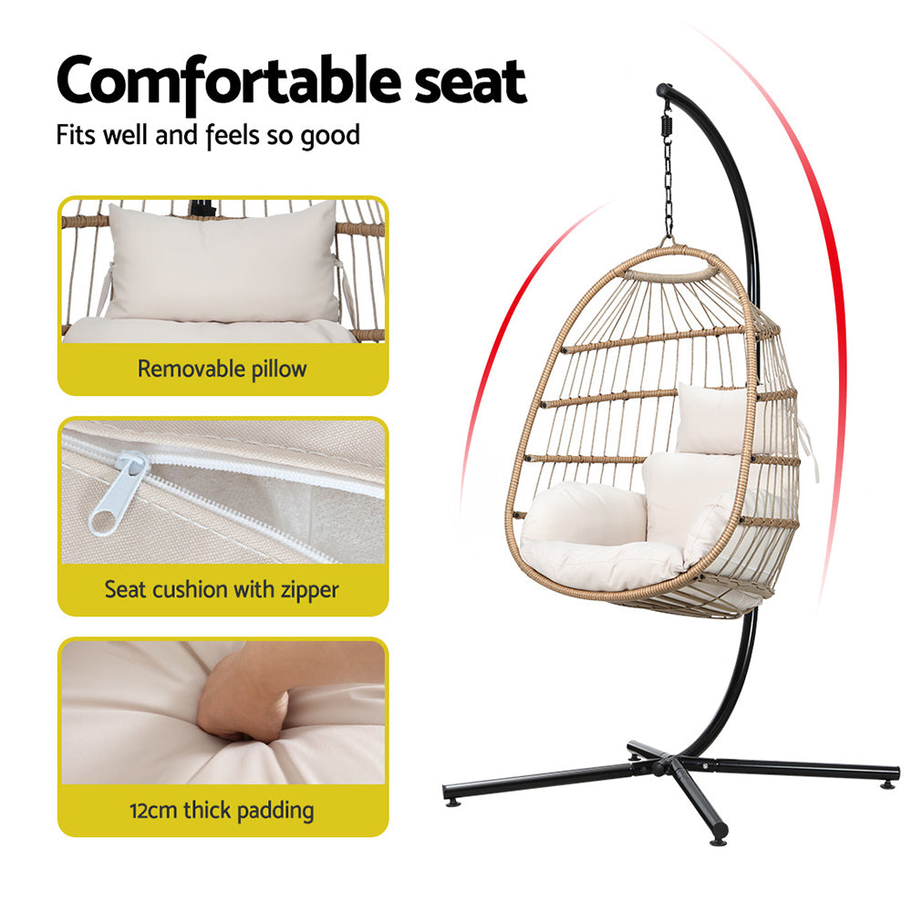 Gardeon Egg Swing Chair Hammock With Stand Outdoor Furniture Hanging Wicker Seat-Hammock-PEROZ Accessories