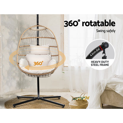 Gardeon Egg Swing Chair Hammock With Stand Outdoor Furniture Hanging Wicker Seat-Hammock-PEROZ Accessories