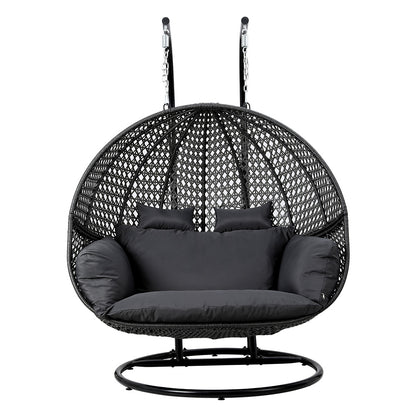 Gardeon Outdoor Egg Swing Chair Hanging Pod Chair Wicker Cushion 2 Person Grey-Home &amp; Garden &gt; Garden Furniture-PEROZ Accessories