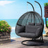 Gardeon Outdoor Egg Swing Chair Hanging Pod Chair Wicker Cushion 2 Person Grey-Home & Garden > Garden Furniture-PEROZ Accessories