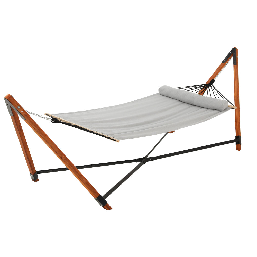 Gardeon Wooden Hammock Chair with Stand Linen Hammock Bed Timber Steel 200KG-Furniture &gt; Outdoor-PEROZ Accessories
