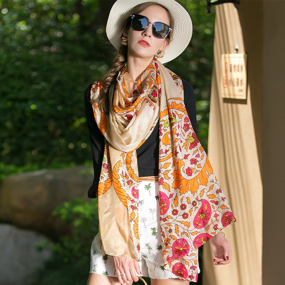 Anyyou 100% Mulberry Silk Gray Long Scarf Luxury Brand Women Beach Shawl Wear Swimwear Pashimina Face Shield Foulard-Scarves-PEROZ Accessories