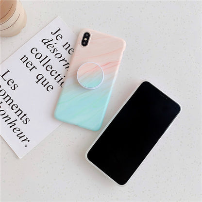 Anymob iPhone Case Pink and Green Gradient Marble Cover Silicone Phone With Holder Stand-Mobile Phone Cases-PEROZ Accessories