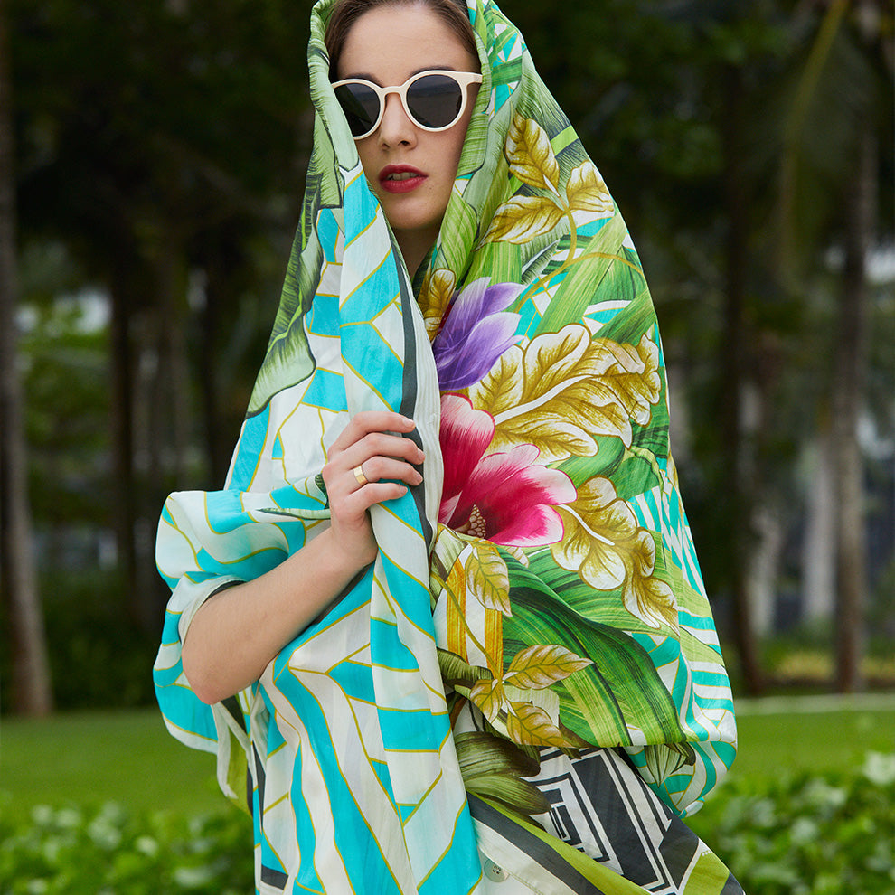 Anyyou 100% Mulberry Silk Avocado Green Long Scarf Luxury Brand Women Beach Shawl Wear Swimwear Pashimina Face Shield Foulard-Scarves-PEROZ Accessories