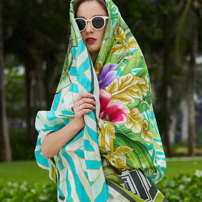 Anyyou 100% Mulberry Silk Avocado Green Long Scarf Luxury Brand Women Beach Shawl Wear Swimwear Pashimina Face Shield Foulard-Scarves-PEROZ Accessories