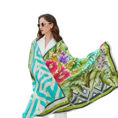 Anyyou 100% Mulberry Silk Avocado Green Long Scarf Luxury Brand Women Beach Shawl Wear Swimwear Pashimina Face Shield Foulard-Scarves-PEROZ Accessories