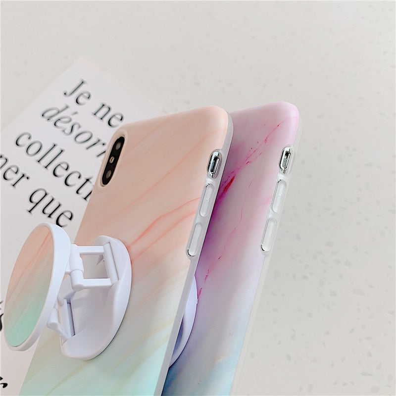 Anymob iPhone Case Pink and Green Gradient Marble Cover Silicone Phone With Holder Stand-Mobile Phone Cases-PEROZ Accessories