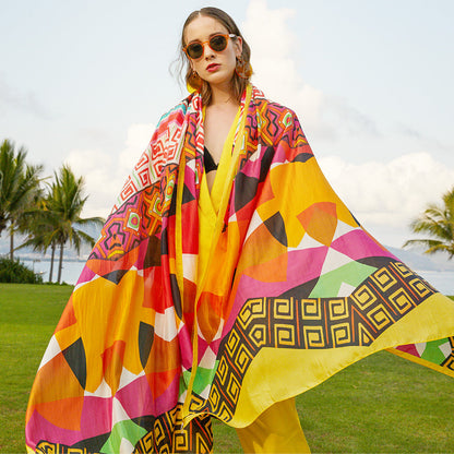 Anyyou 100% Mulberry Silk Butter Yellow Long Scarf Luxury Brand Women Beach Shawl Wear Swimwear Pashimina Face Shield Foulard-Scarves-PEROZ Accessories