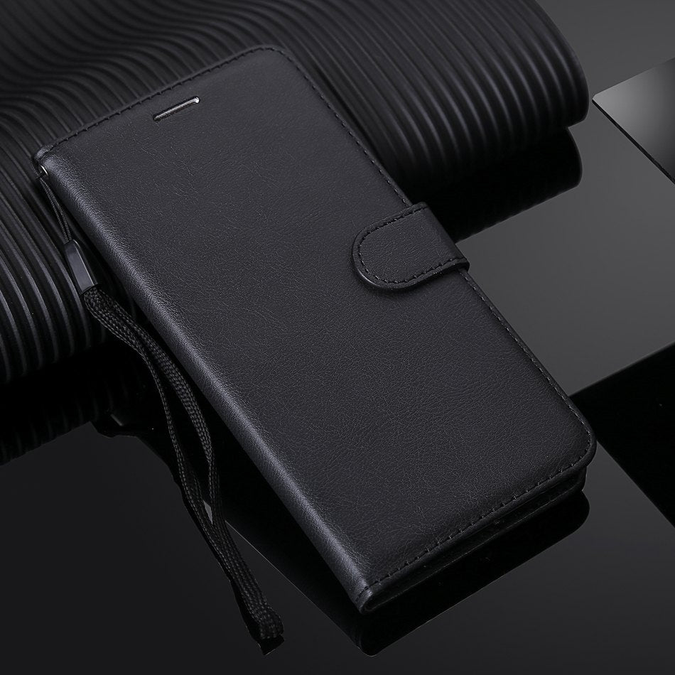 Anymob Xiaomi Redmi Case Black Luxury Solid Color Leather Wallet Flip Phone Cover Protection-Mobile Phone Cases-PEROZ Accessories