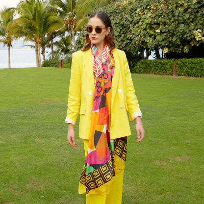 Anyyou 100% Mulberry Silk Butter Yellow Long Scarf Luxury Brand Women Beach Shawl Wear Swimwear Pashimina Face Shield Foulard-Scarves-PEROZ Accessories