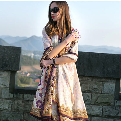 Anyyou 100% Mulberry Silk Mixcolor Long Scarf Luxury Brand Women Beach Shawl Wear Swimwear Pashimina Face Shield Foulard-Scarves-PEROZ Accessories