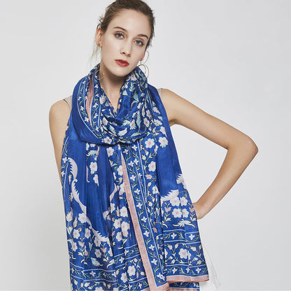 Anyyou 100% Mulberry Silk Ocean Blue Long Scarf Luxury Brand Women Beach Shawl Wear Swimwear Pashimina Face Shield Foulard-Scarves-PEROZ Accessories