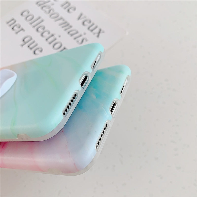 Anymob iPhone Case Pink and Green Gradient Marble Cover Silicone Phone With Holder Stand-Mobile Phone Cases-PEROZ Accessories