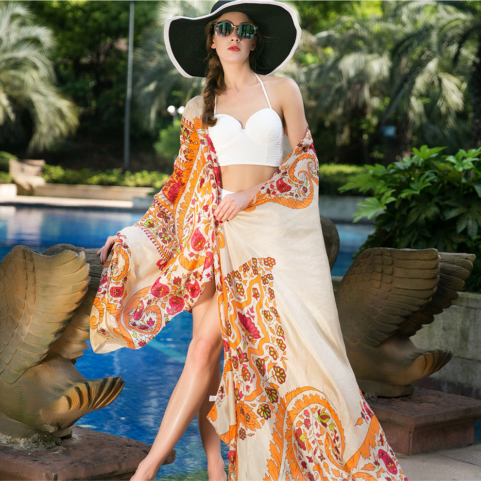Anyyou 100% Mulberry Silk Gray Long Scarf Luxury Brand Women Beach Shawl Wear Swimwear Pashimina Face Shield Foulard-Scarves-PEROZ Accessories