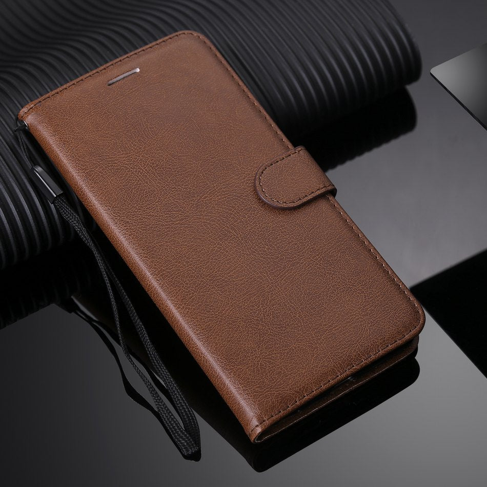 Anymob Xiaomi Redmi Case Brown Luxury Solid Color Leather Wallet Flip Phone Cover Protection-Mobile Phone Cases-PEROZ Accessories