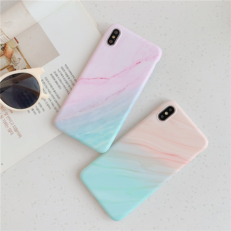 Anymob iPhone Case Pink and Green Gradient Marble Cover Silicone Phone With Holder Stand-Mobile Phone Cases-PEROZ Accessories