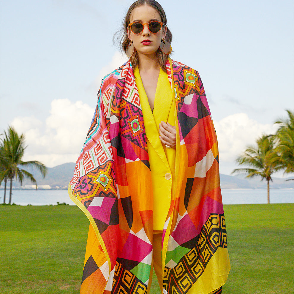 Anyyou 100% Mulberry Silk Butter Yellow Long Scarf Luxury Brand Women Beach Shawl Wear Swimwear Pashimina Face Shield Foulard-Scarves-PEROZ Accessories