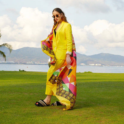 Anyyou 100% Mulberry Silk Butter Yellow Long Scarf Luxury Brand Women Beach Shawl Wear Swimwear Pashimina Face Shield Foulard-Scarves-PEROZ Accessories