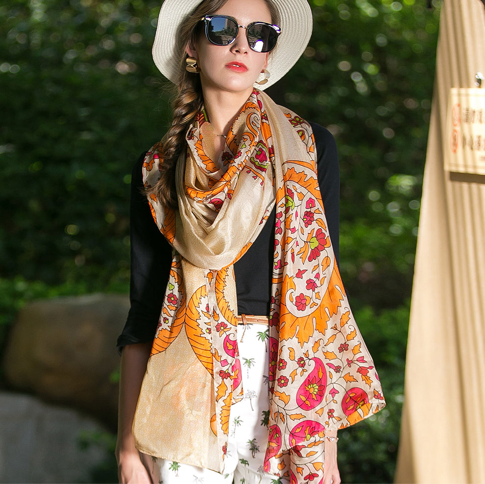 Anyyou 100% Mulberry Silk Gray Long Scarf Luxury Brand Women Beach Shawl Wear Swimwear Pashimina Face Shield Foulard-Scarves-PEROZ Accessories
