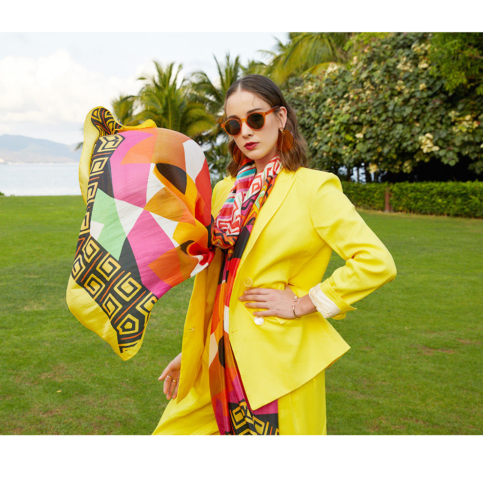 Anyyou 100% Mulberry Silk Butter Yellow Long Scarf Luxury Brand Women Beach Shawl Wear Swimwear Pashimina Face Shield Foulard-Scarves-PEROZ Accessories